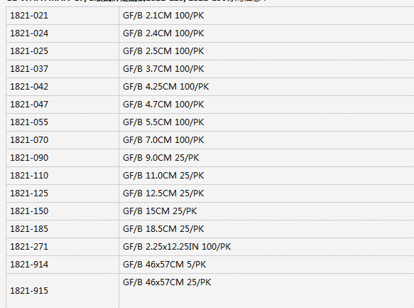 沃特曼GF/B无粘合剂玻璃微纤维滤纸1.0um1821-070