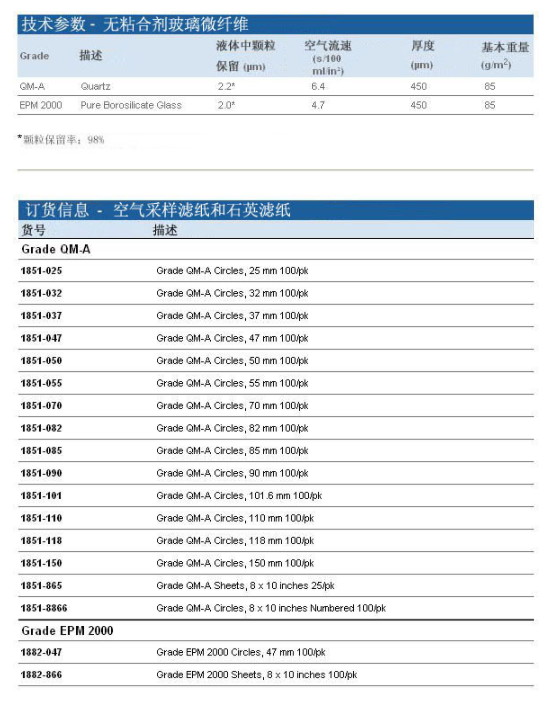 英国沃特曼Grade EPM 2000空气检测滤纸1882-047