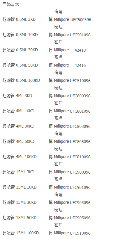 美国millipore超滤管100KD 0.5ml离心管UFC510096