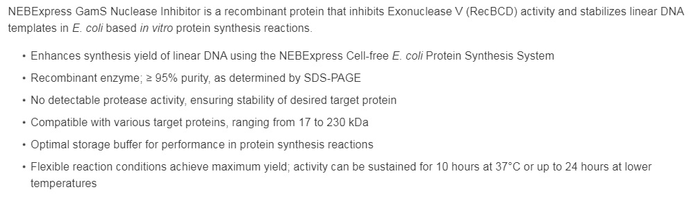NEBExpress™GamS Nuclease Inhibitor               货   号                  #P0774S